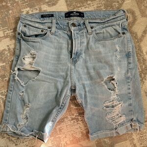 Hollister Men's Ripped Light Blue Jean Shorts
